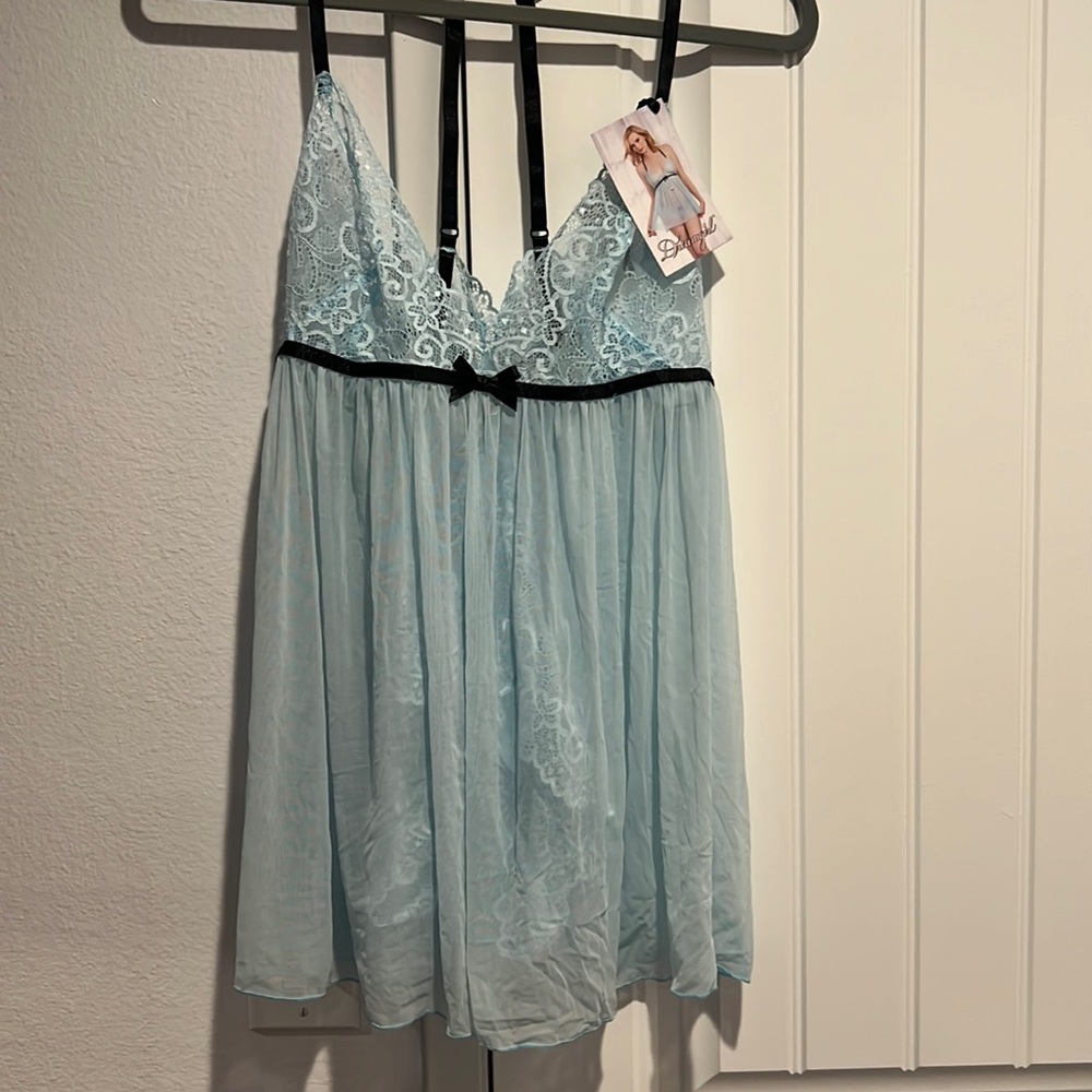 Dreamgirl BRAND NEW Light Blue and Black Babydoll w/ matching Panty! size XL NWT
